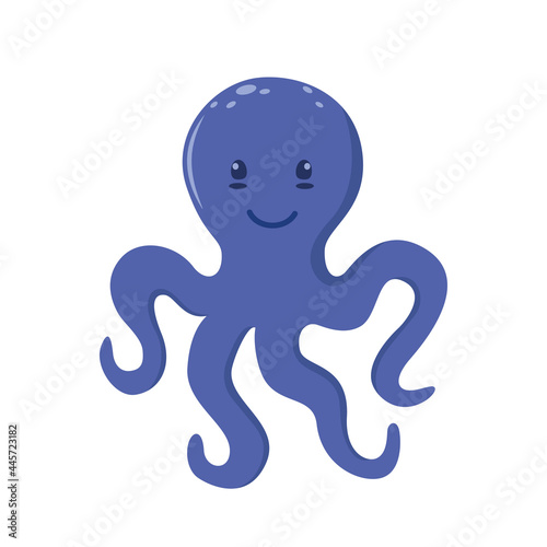 Cute flat style octopus character. Aquatic water underwater animal. Isolated on white backgroud illustration.