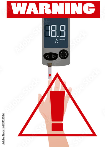 Blood drop from hand to diabetes device. vector