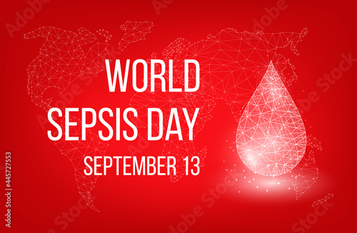 World sepsis day. Medical design concept for 13 September. Banner  with text and blood drop. Vector illustration.