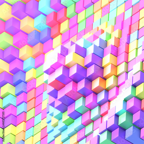 Abstract rainbow cubes wall art. 3d rendered picture.