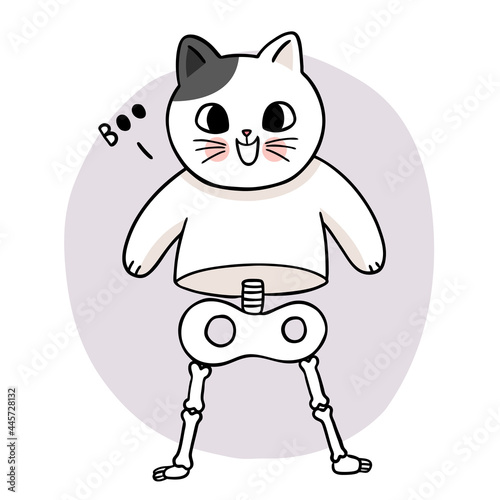 Fotografie Cartoon cute hand draw skeletion cat, Halloween day vector.