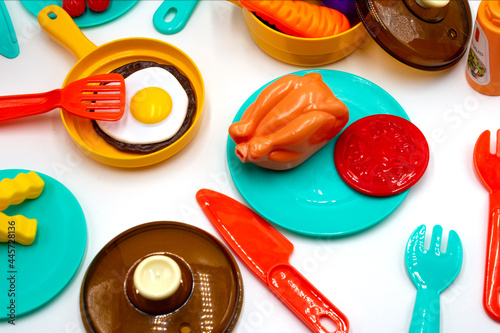 Photo flat lay children's toy plastic food