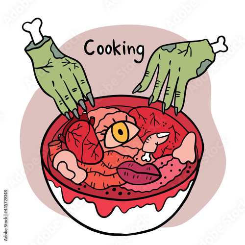 Carton cute hand draw entrails food, Halloween day vector.
