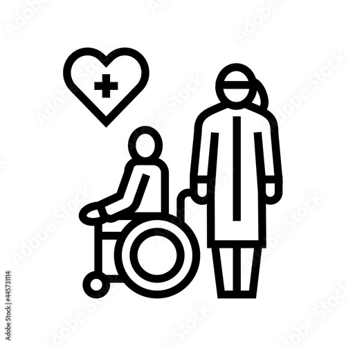 helping and caring for disabled people at home line icon vector. helping and caring for disabled people at home sign. isolated contour symbol black illustration