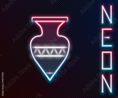 Glowing neon line Ancient amphorae icon isolated on black background. Colorful outline concept. Vector