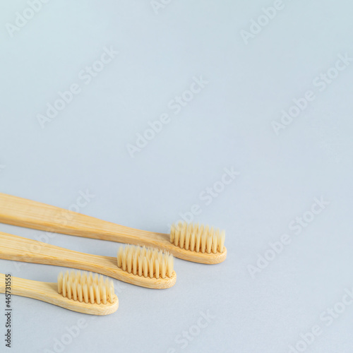 Set of eco friendly bamboo wooden toothbrushes