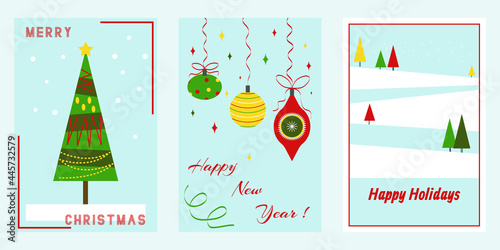 Christmas and New Year greeting cards concept. Retro style cards set.