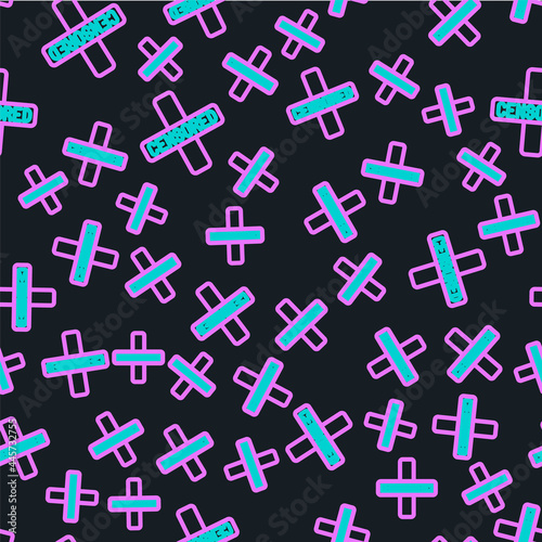 Line Censored stamp icon isolated seamless pattern on black background. Vector