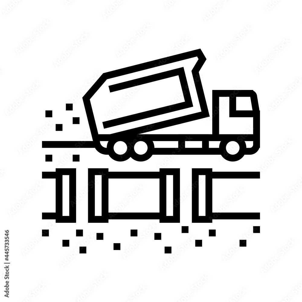 truck fill up pipeline line icon vector. truck fill up pipeline sign. isolated contour symbol black illustration