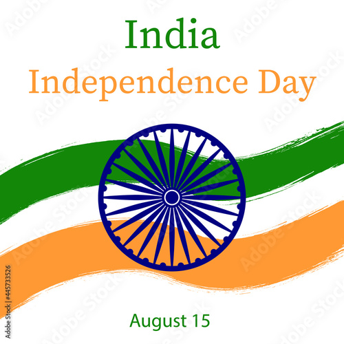 Banner for Independence Day of India.Background with national country symbol,tricolor with wheel.Wallpaper with brush strokes.Hidden under the mask.Text can be changed.Isolated.Vector