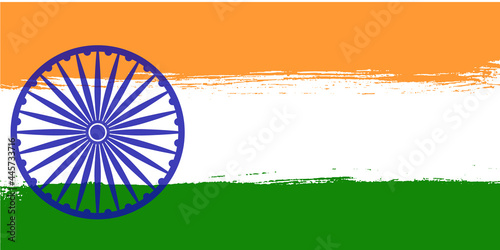 Banner for Independence Day of India or Republic Day.National country symbol,tricolor with wheel.Wallpaper with brush strokes.Hidden under the mask.Add any text.Isolated.Vector illustration