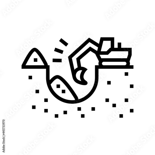 excavator excavate pit for pipeline construction line icon vector. excavator excavate pit for pipeline construction sign. isolated contour symbol black illustration