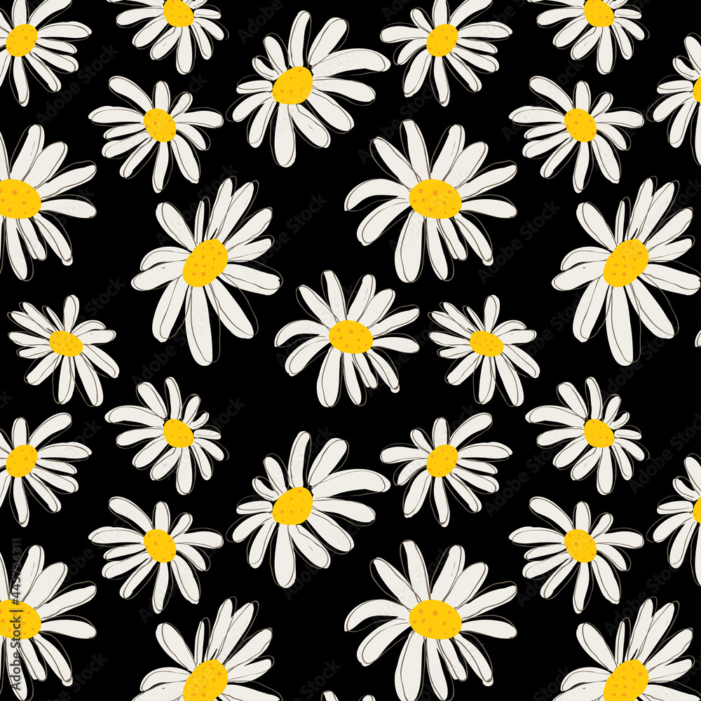 Daisy flower seamless pattern black Daisy flower seamless pattern black