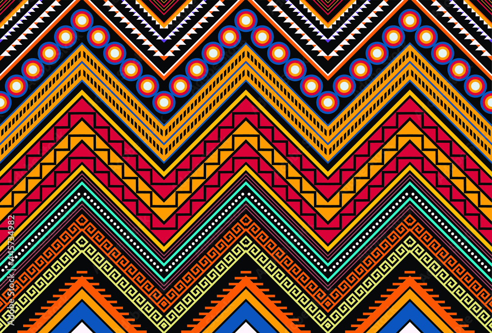 Ethnic abstract triangle pattern art. Seamless pattern in tribal, folk embroidery, and Mexican style. Aztec geometric art ornament print.Design for carpet, clothing, wrapping, fabric, cover, textile