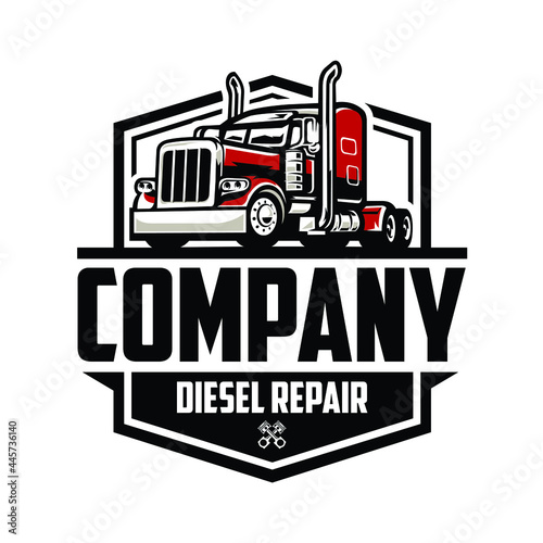 Perfect logo for trucking and freight industry. Trucking company logo vector. Diesel repair logo design. Premium bold badge emblem trucking and freight logo design