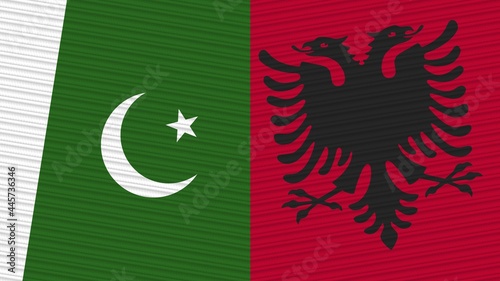 Albania and Pakistan Two Half Flags Together Fabric Texture Illustration © MotionCenter
