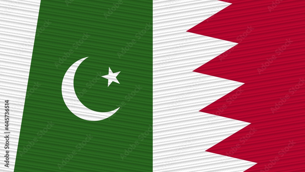 Bahrain and Pakistan Two Half Flags Together Fabric Texture Illustration Bahrain and Pakistan Two Half Flags Together Fabric Texture Illustration