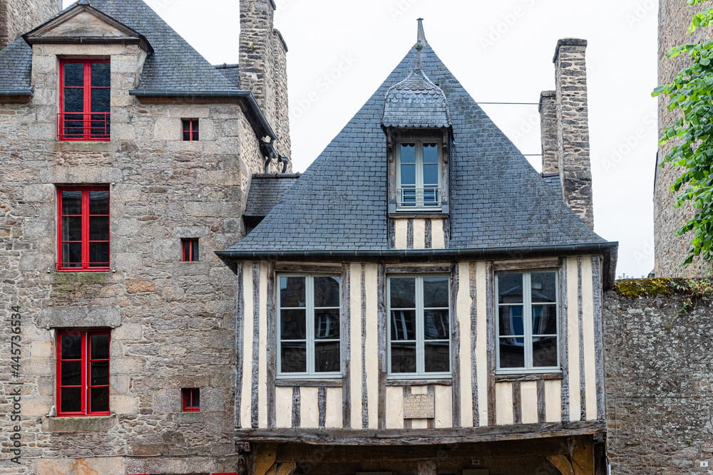 facade of an old house in Dinan, Brittany