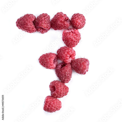 Number 7 of red ripe raspberries