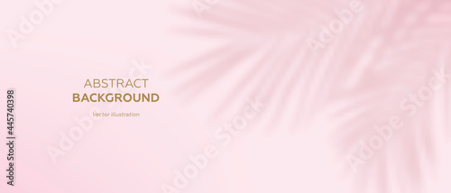 Abstract horizontal pink background. Shadow overlay effects with palm leaves in the corner. Vector illustration