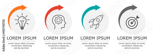 Business infographic Vector with 4 steps. Used for presentation,information,education,connection,marketing, project,strategy,technology,learn,brainstorm,creative,growth,abstract,stairs,idea,text,work.