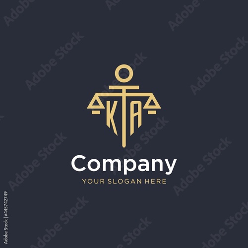 KA initial monogram logo with scale and pillar style design