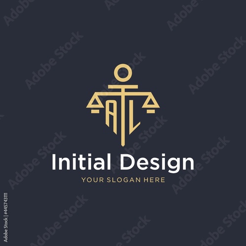 AL initial monogram logo with scale and pillar style design