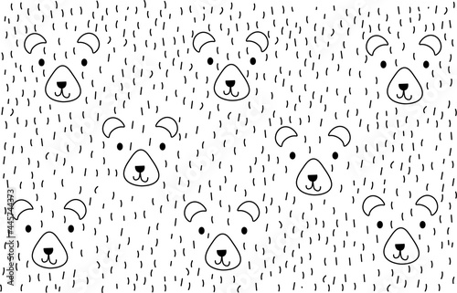 Monochrome seamless pattern. The bear s muzzle and stripes symbolizing wool. Minimalistic hand-drawn flat vector illustration on a white background. Template for printing on fabric and paper