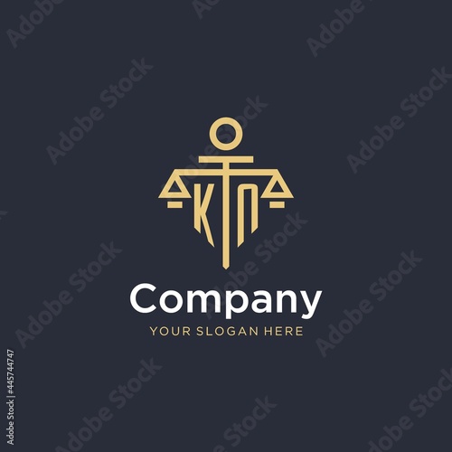KN initial monogram logo with scale and pillar style design