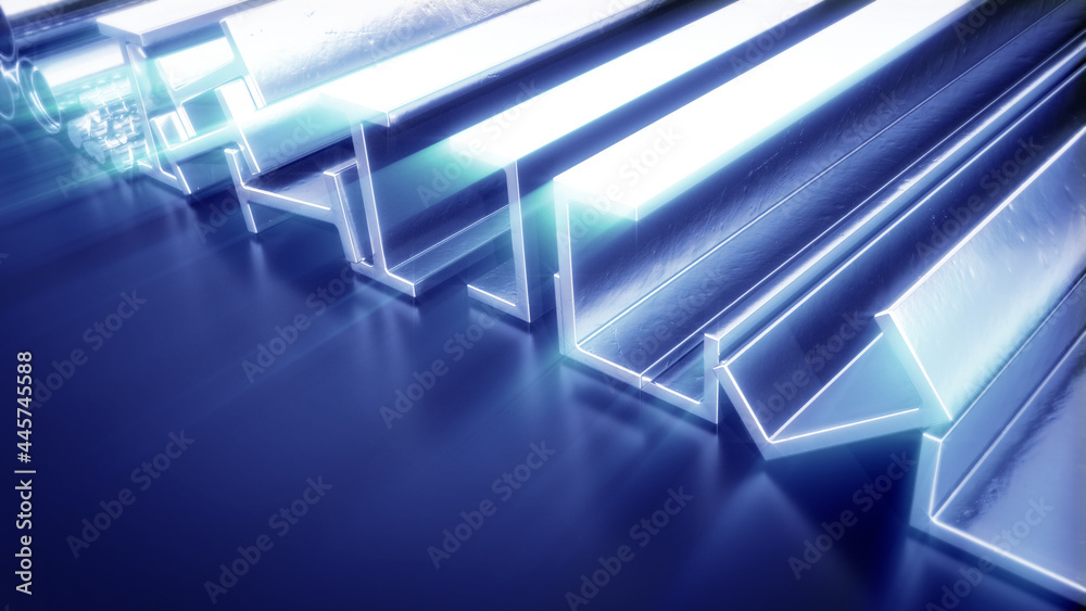 shining rolled metal and iron rod - design industrial 3D rendering shining rolled metal and iron rod - design industrial 3D rendering