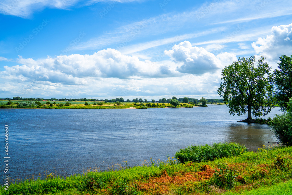 Panoramic landscape with river Meuse, Netherlands
