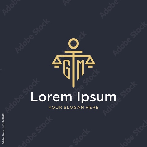 GM initial monogram logo with scale and pillar style design