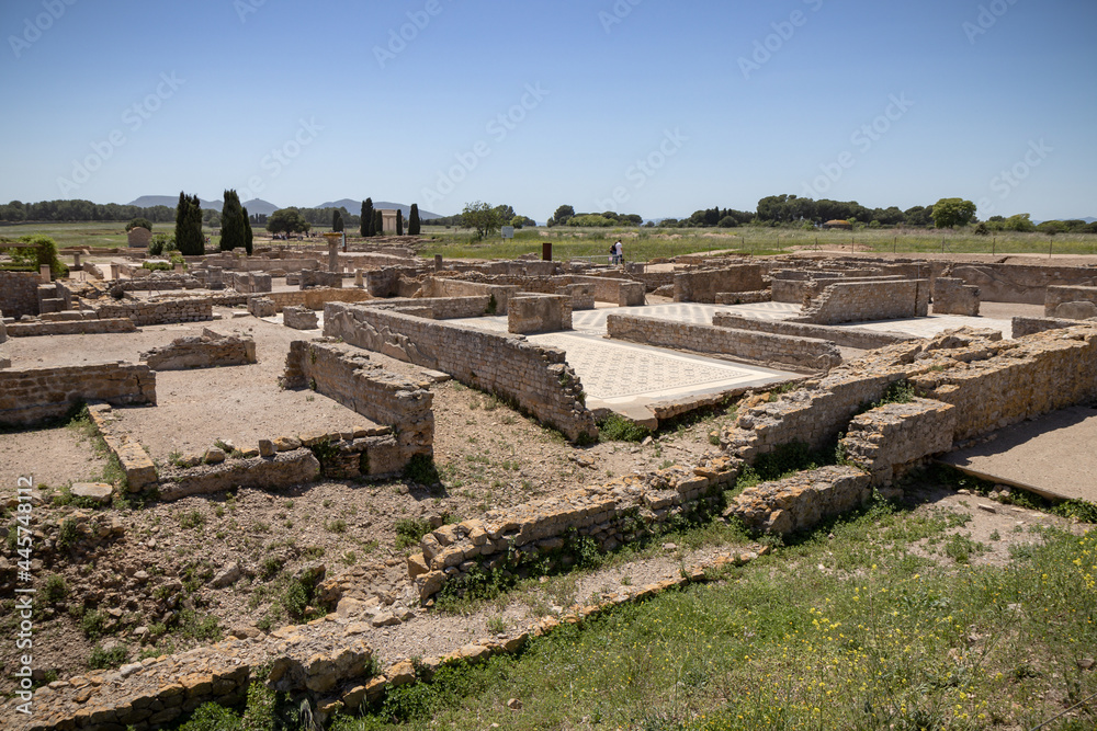 EMPURIES, SPAIN-MAY 8, 2021: Archaeological Remains of ancient city Empuries. Remains of Roman City. Archaeology Museum of Catalonia, Spain.