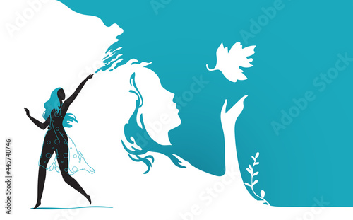 Silhouette femminile e motivi floreali dipinti da una giovane ragazza
