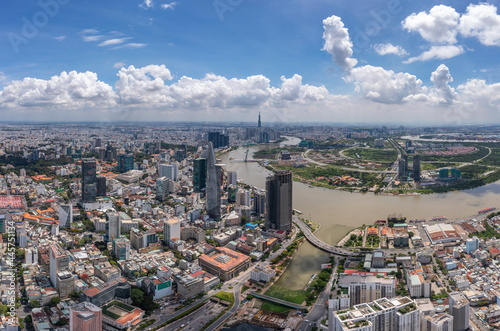 Ho Chi Minh city in beautiful day from aerial view 