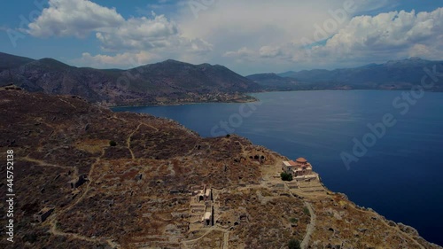 Hagia Sophia Church in Monemvasia Aerial Drone Footage in UHD 4K Aerial Drone Shot.