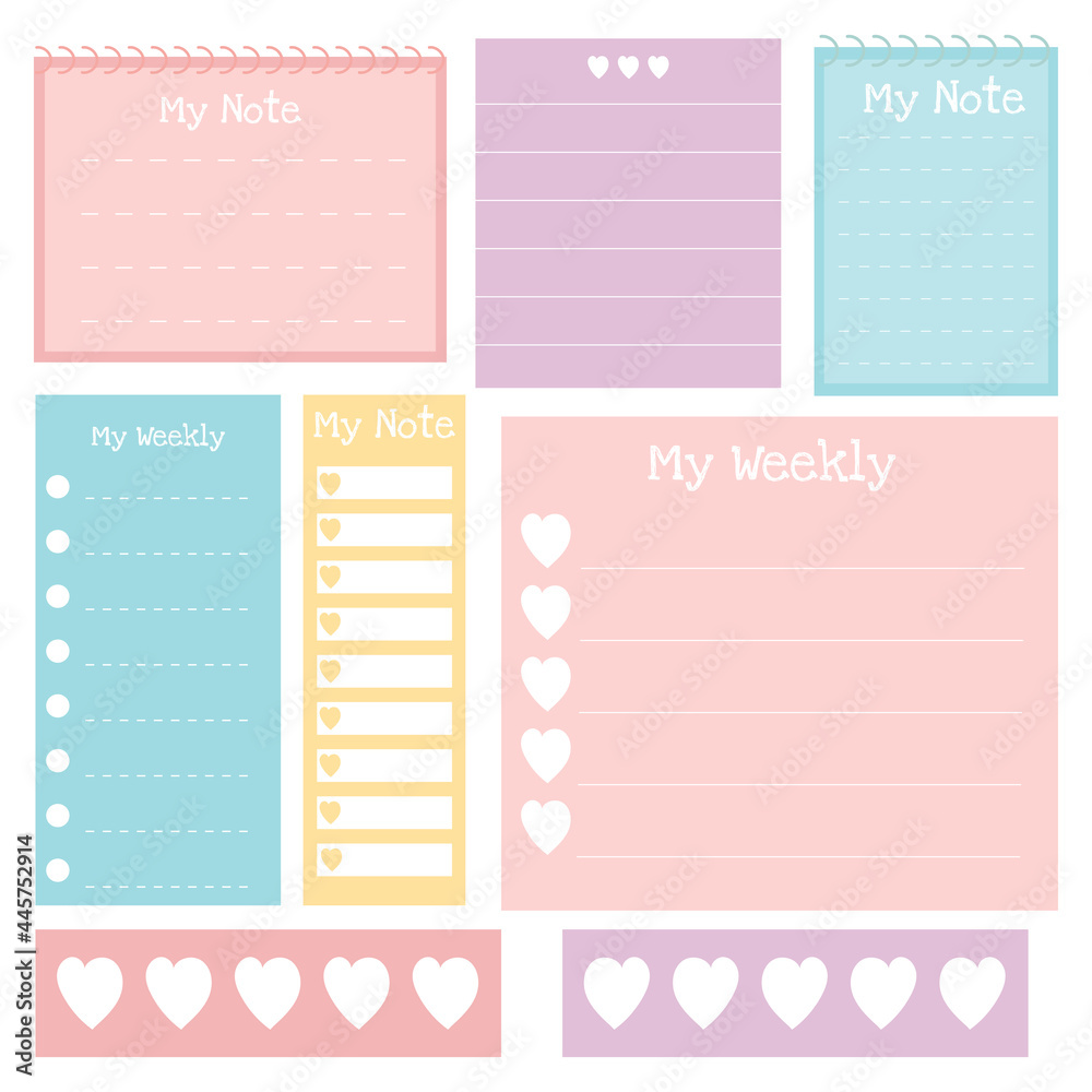 Cute sticky note. Stationary set .Printable planner stickers. Template for your message. Decorative planning element. Cute note. Vector illustration.