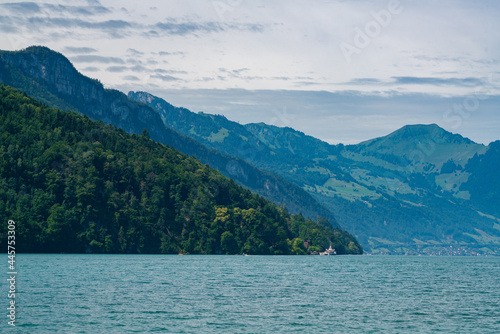 Swiss Boat docked in the lake of Lucerne