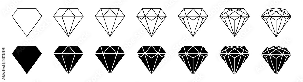 Diamond set icon in flat. Gem logo isolated illustration. Crystal on white background. Vintage vector. Diamond set icon in flat. Gem logo isolated illustration. Crystal on white background. Vintage vector.