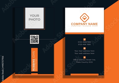 Vertical brown and dark blue business card Double-sided creative business card template. Portrait and landscape orientation. Horizontal and vertical layout. Vector illustration image rounded