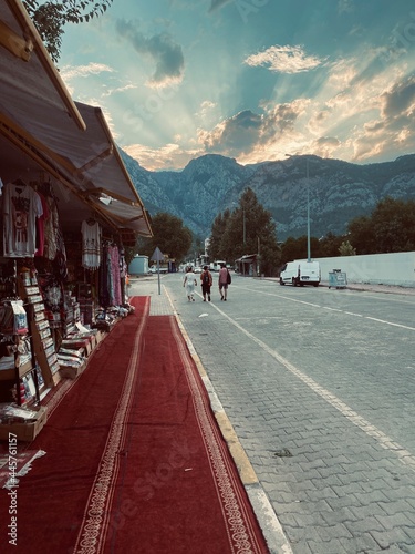 sunset in the mountains near the village