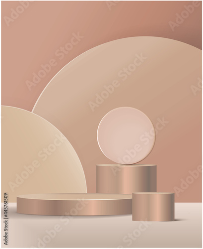 Modern cylinder podium circle background. Abstract vector rendering 3d shape for advertising products display. Pastel minimal scene studio room.