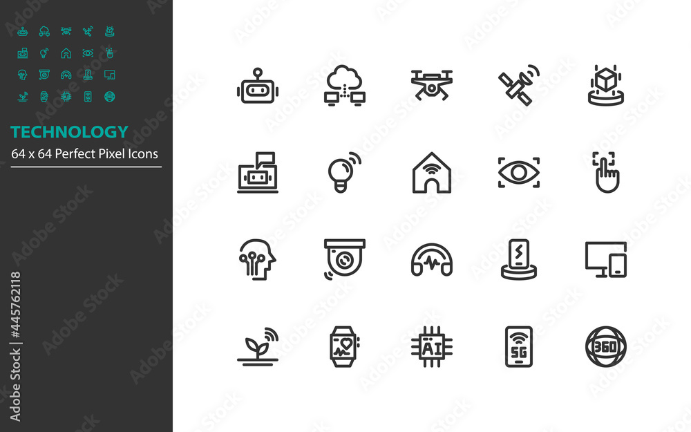 set of technology line icon, ai, robot, vr, ar