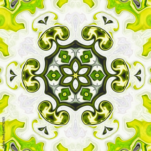 Hexagonal radial symmetrical kaleidoscopic flower mandala background