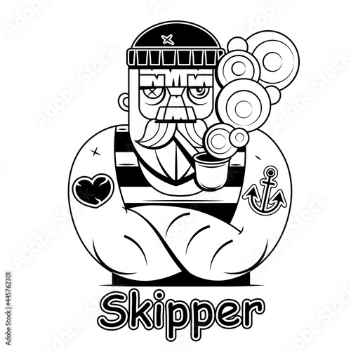 Hand Drawn vintage hipster sailor with thick beard