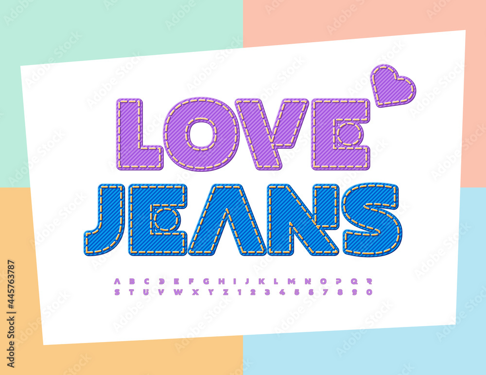custom made wallpaper toronto digitalVector creative banner Love Jeans with decorative Heart. Stylish Denim Font. Trendy Alphabet Letters and Numbers set