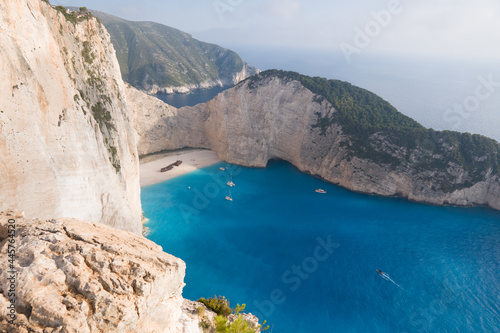 Zakynthos shipwreck beach. Navagio Bay panorama .Ship Wreck beach in summer. The most famous natural landmark of Zakynthos, Greek island in the Ionian Sea