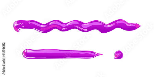 Purple slime stains, splashes or blobs set. Pink jelly in cartoon flat style. Vector design elements.