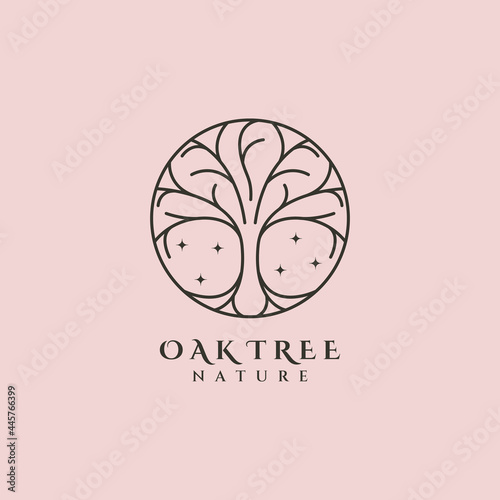 vector of oak tree line art logo symbol illustration design, nature tree logo design