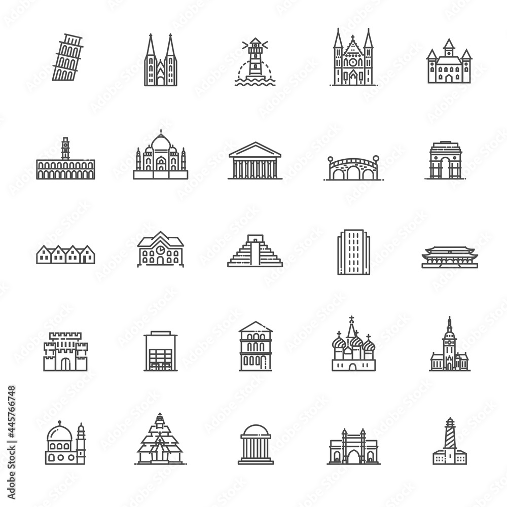 Building Icons Government building icons set of museum, library, theater